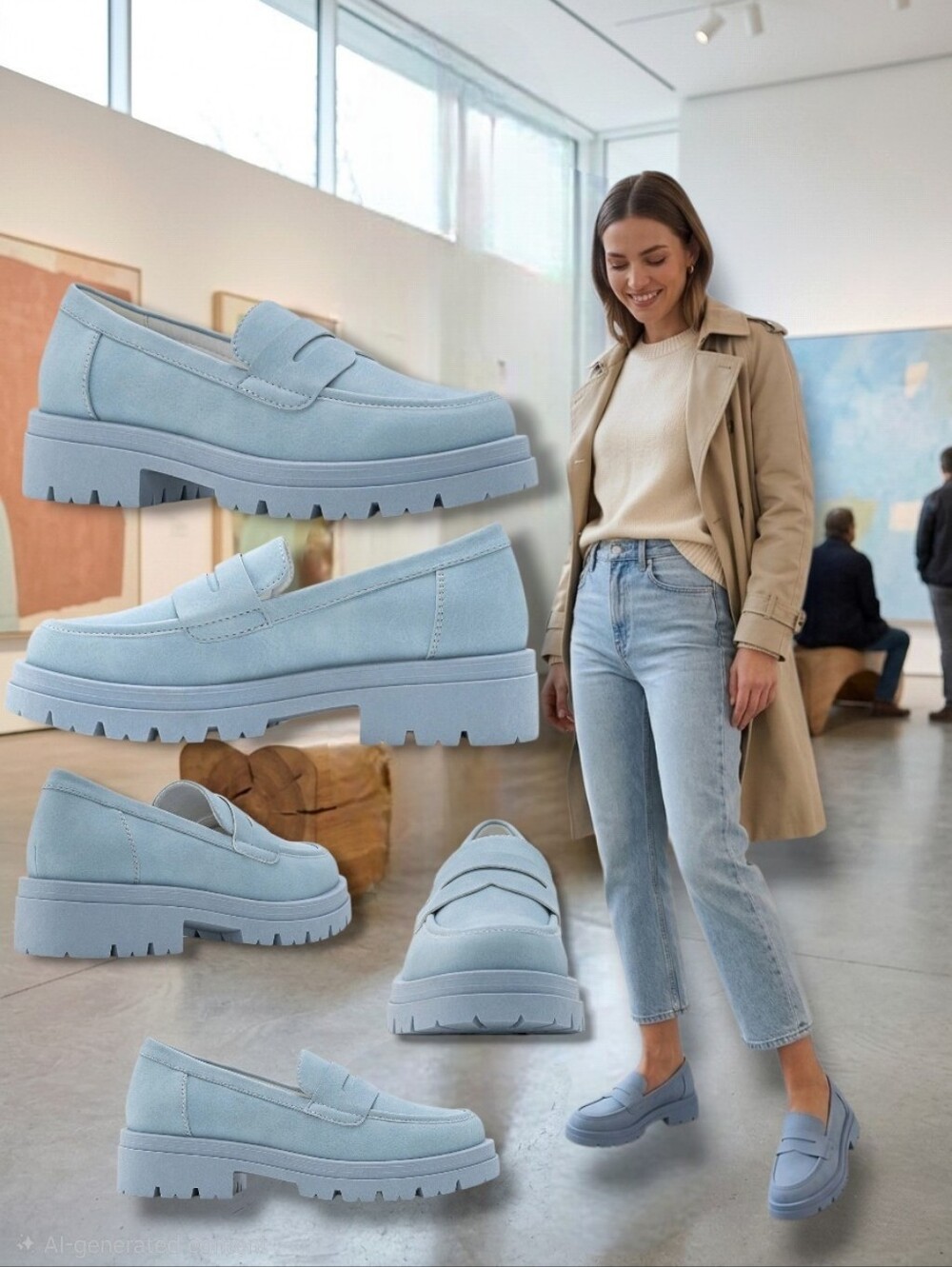 Yellow Women's Charme Powder Blue Vegan Platform Penny Loafers